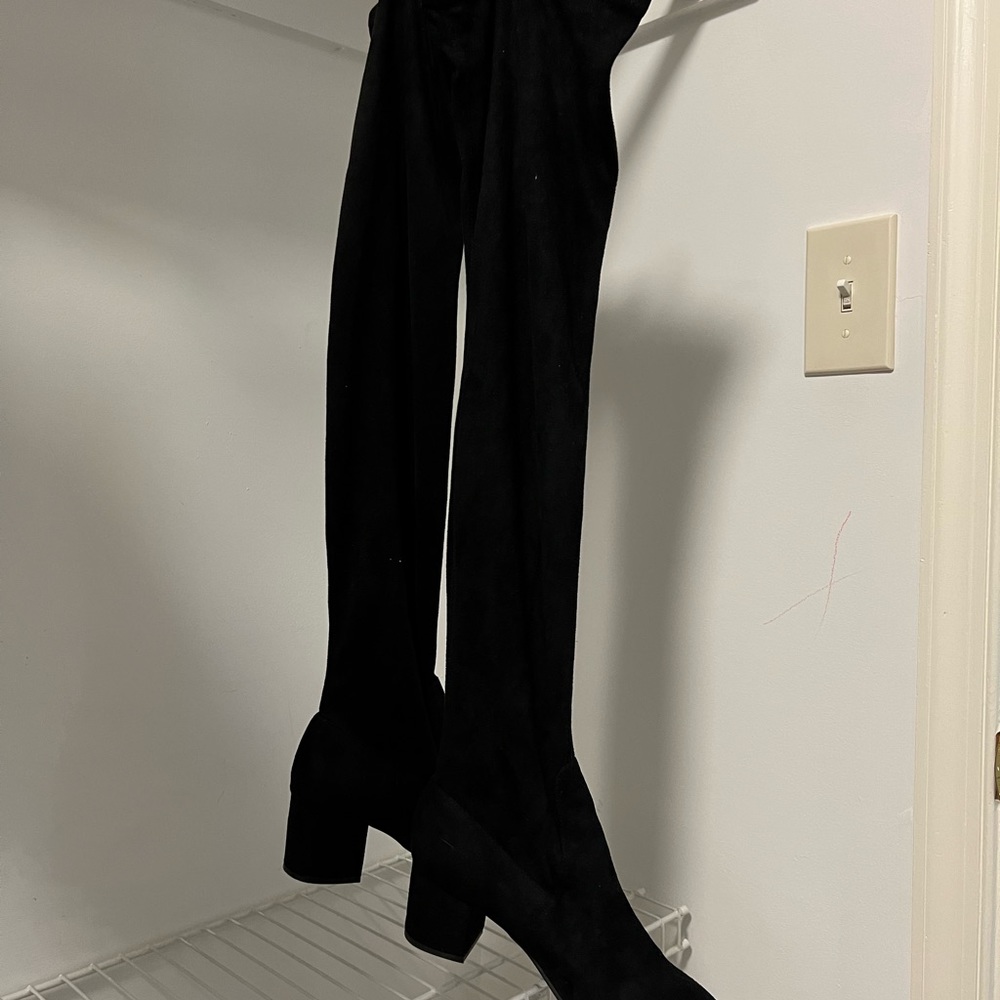 Steve Madden Womens Isaac Black Faux Suede Over Knee Boots Block Heel size 7.5
